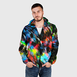 Ветровка с капюшоном мужская Цветные краски абстракция, цвет: 3D-черный — фото 2