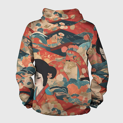 Мужская ветровка Японский орнамент с девушкой / 3D-Черный – фото 2
