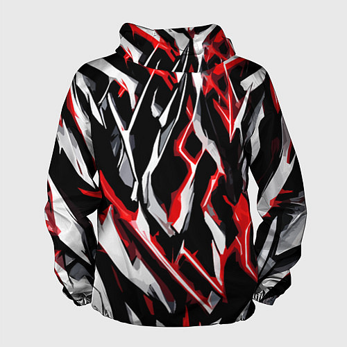 Мужская ветровка Красно-белые агрессивные полосы на чёрном фоне / 3D-Черный – фото 2
