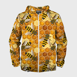 Ветровка с капюшоном мужская Пчелиный цветной паттерн, цвет: 3D-белый