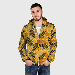 Ветровка с капюшоном мужская Пчелы на сотах паттерн, цвет: 3D-белый — фото 2