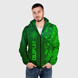 Ветровка с капюшоном мужская Coldplay - green gradient по-вертикали, цвет: 3D-черный — фото 2