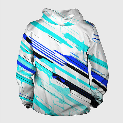 Мужская ветровка Чёрно-сине-голубые полосы на белом фоне / 3D-Черный – фото 2