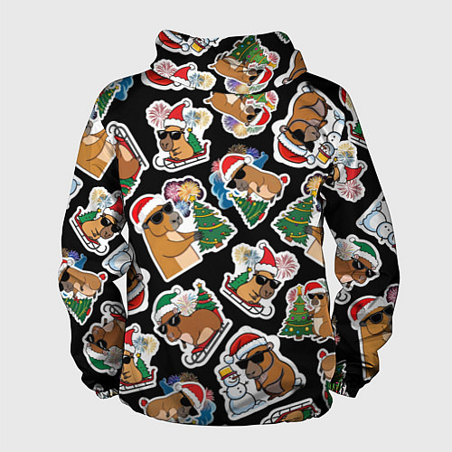 Мужская ветровка Новогодняя капибара с ёлкой / 3D-Черный – фото 2