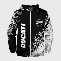Ветровка с капюшоном мужская Ducati - следы от шин, цвет: 3D-белый