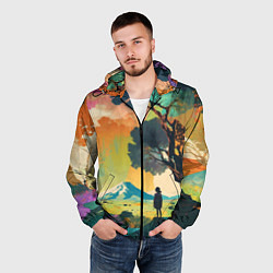 Ветровка с капюшоном мужская На природе абстракция, цвет: 3D-черный — фото 2