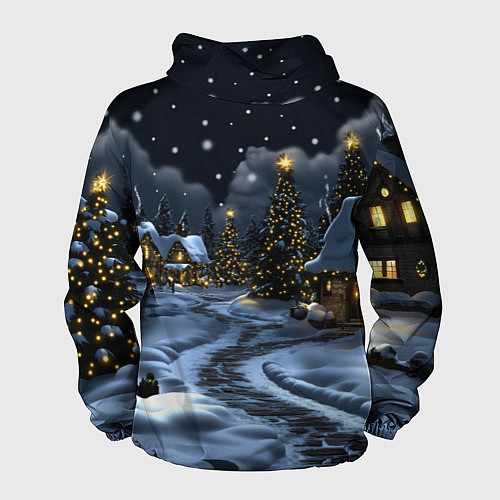 Мужская ветровка Ночной новогодний город / 3D-Черный – фото 2