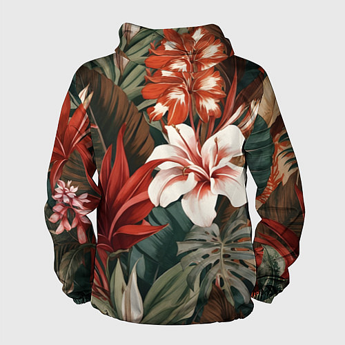 Мужская ветровка Алые тропические цветы / 3D-Черный – фото 2