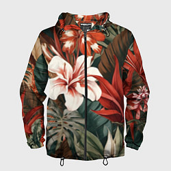 Мужская ветровка Алые тропические цветы