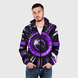 Ветровка с капюшоном мужская Чёрно-фиолетовая сфера киберпанк, цвет: 3D-черный — фото 2