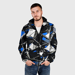 Ветровка с капюшоном мужская Сине-белый паттерн на чёрном фоне, цвет: 3D-черный — фото 2