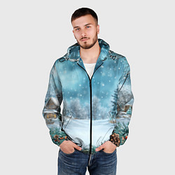 Ветровка с капюшоном мужская Новогодний снег, цвет: 3D-черный — фото 2