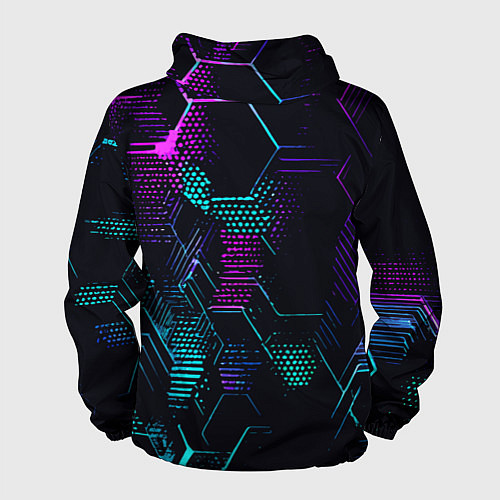 Мужская ветровка Розово-голубые точки и линии на чёрном фоне / 3D-Черный – фото 2