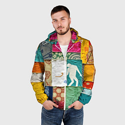 Ветровка с капюшоном мужская Пэчворк с человечком, цвет: 3D-белый — фото 2
