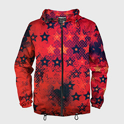 Мужская ветровка Яркие звезды на красном фоне