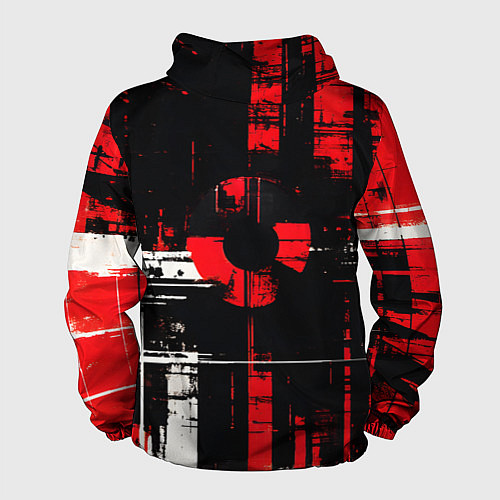 Мужская ветровка Красно-белый гранж на чёрном фоне / 3D-Черный – фото 2