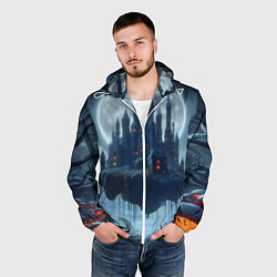 Ветровка с капюшоном мужская Замок Дракулы и неоновые грибы - нейроарт фантазия, цвет: 3D-белый — фото 2