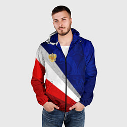 Ветровка с капюшоном мужская Герб России - триколор, цвет: 3D-черный — фото 2