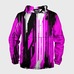 Мужская ветровка Вертикальные чёрно-белые линии на розовом фоне