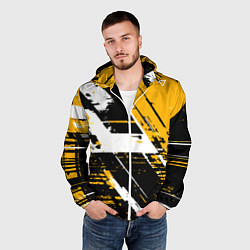 Ветровка с капюшоном мужская Diagonal black and white stripes on a yellow backg, цвет: 3D-белый — фото 2