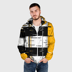 Ветровка с капюшоном мужская Жёлтые и чёрные полосы на белом фоне, цвет: 3D-белый — фото 2