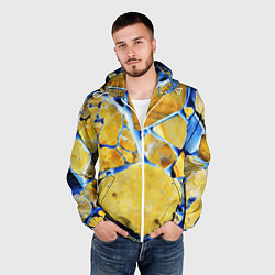 Ветровка с капюшоном мужская Жёлто-синяя абстракция, цвет: 3D-белый — фото 2
