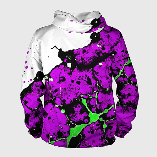Мужская ветровка Зелёно-розовая абстракция на белом фоне / 3D-Черный – фото 2