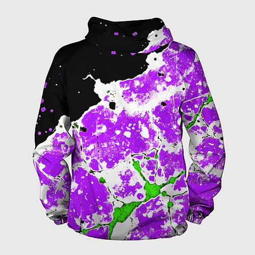Мужская ветровка Зелёно-фиолетовая абстракция на чёрном фоне / 3D-Черный – фото 2