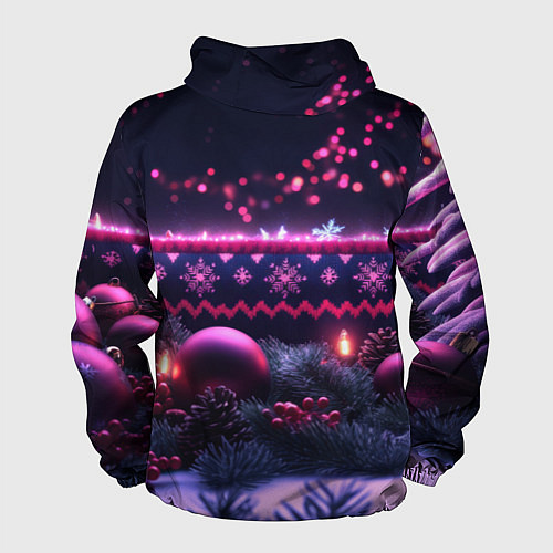 Мужская ветровка Новый год в фиолетовом свете / 3D-Черный – фото 2