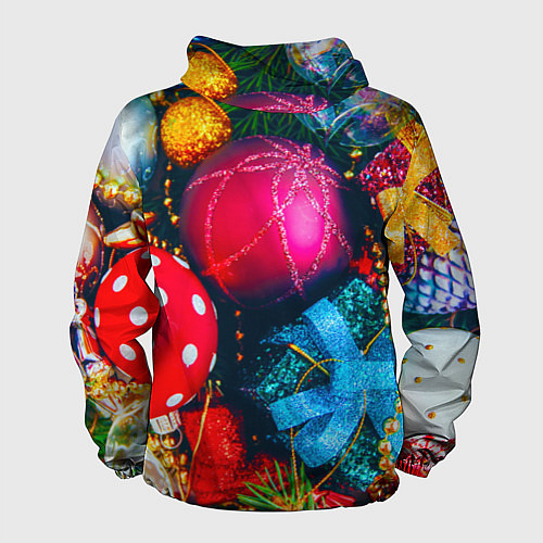 Мужская ветровка Новогодние ёлочные игрушки / 3D-Черный – фото 2