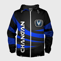 Ветровка с капюшоном мужская Чанган - синяя волна, цвет: 3D-белый