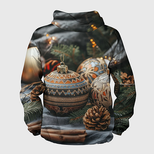 Мужская ветровка Новогодние шары и шишки / 3D-Черный – фото 2