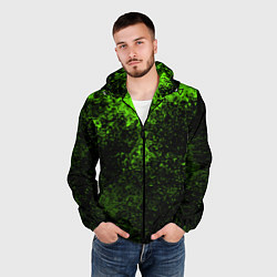 Ветровка с капюшоном мужская Зеленые брызги красок, цвет: 3D-черный — фото 2