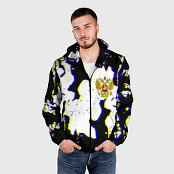 Ветровка с капюшоном мужская Россия герб глитч, цвет: 3D-черный — фото 2