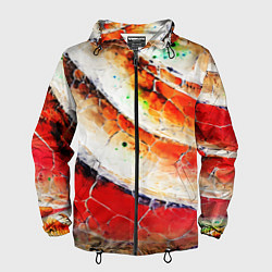 Мужская ветровка Красно-белая волнистая абстракция