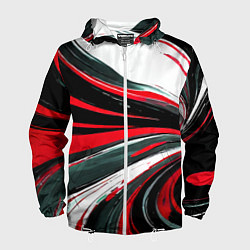 Мужская ветровка Волнистые чёрно-красные линии на белом фоне