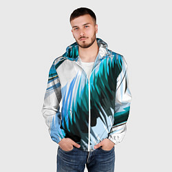 Ветровка с капюшоном мужская Чёрно-синие острые полосы на белом фоне, цвет: 3D-белый — фото 2