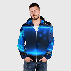 Ветровка с капюшоном мужская Синяя неоновая атмосфера, цвет: 3D-белый — фото 2