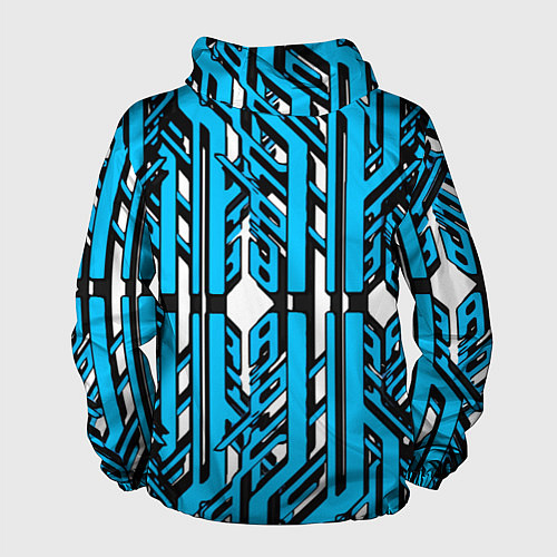 Мужская ветровка Чёрно-синие техно полосы на белом фоне / 3D-Черный – фото 2