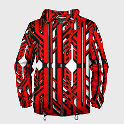 Мужская ветровка Чёрно-красные техно полосы на белом фоне
