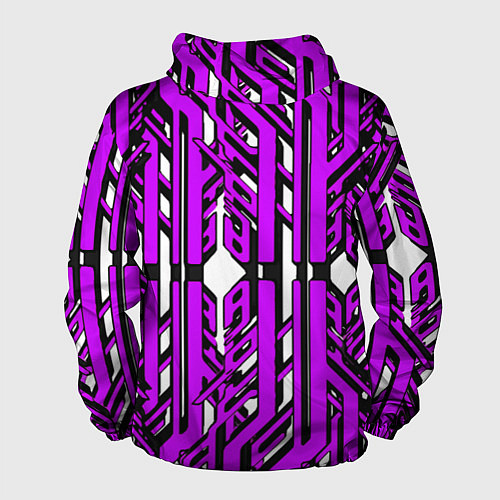 Мужская ветровка Чёрно-фиолетовые техно полосы на белом фоне / 3D-Черный – фото 2