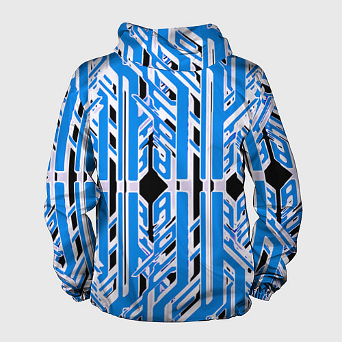Мужская ветровка Бело-синие техно полосы на чёрном фоне / 3D-Черный – фото 2