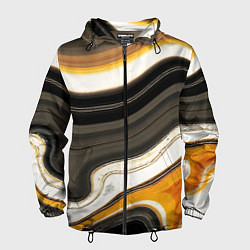 Мужская ветровка Волнистые чёрно-жёлтые полосы на белом фоне