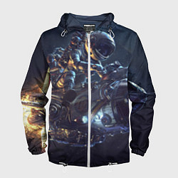 Ветровка с капюшоном мужская Космонавт - ракета, цвет: 3D-белый