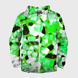 Мужская ветровка Green and white abstraction on a black background