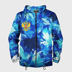 Ветровка с капюшоном мужская Синий узорный камуфляж, цвет: 3D-черный