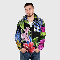 Ветровка с капюшоном мужская Tropical flowers - aloha, цвет: 3D-белый — фото 2