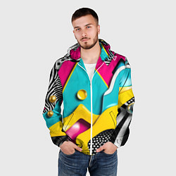 Ветровка с капюшоном мужская Праздничная абстракция, цвет: 3D-белый — фото 2