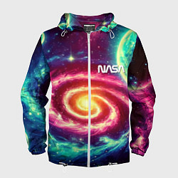 Ветровка с капюшоном мужская Spiral galaxy - neon glow, цвет: 3D-белый