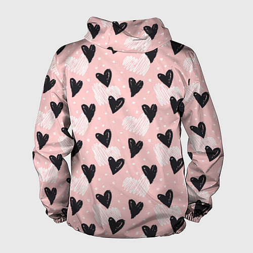 Мужская ветровка Романтичный паттерн с сердечками на розовом фоне / 3D-Черный – фото 2